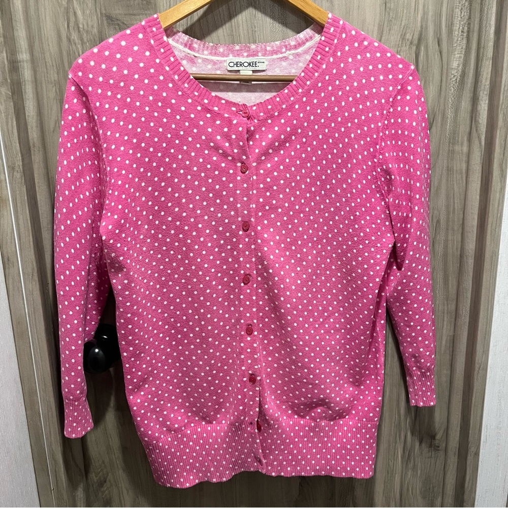 Cherokee Pink Polka Dots Cardigan Size Large